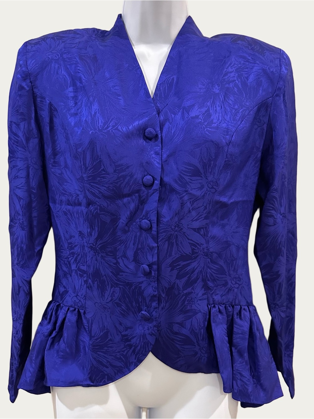 Blue Silk Vintage Tone on Tone Long Sleeve Blouse Size 10 - CC Courtenay